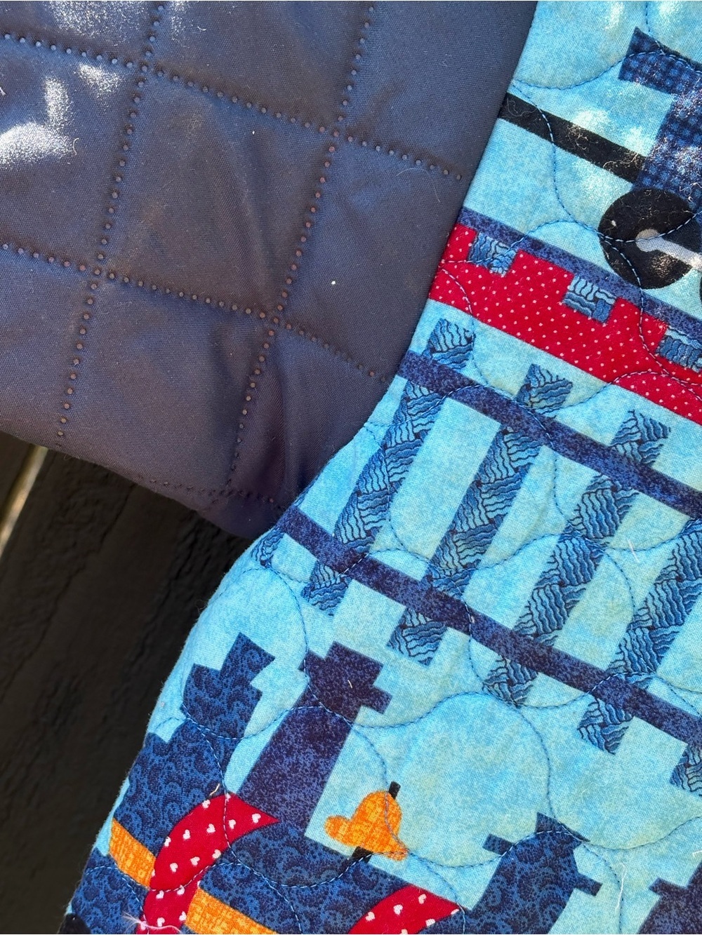 2T/3T kids  Quilted Train Print Jacket - Blue - Picture 4 of 6